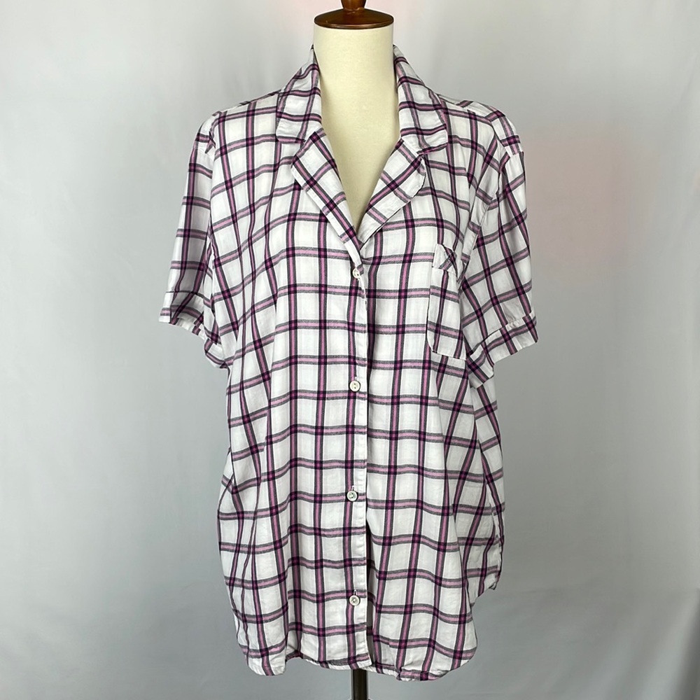 Victoria's Secret White Pink & Black Short Sleeve Soft Pajama Shirt - Size Large